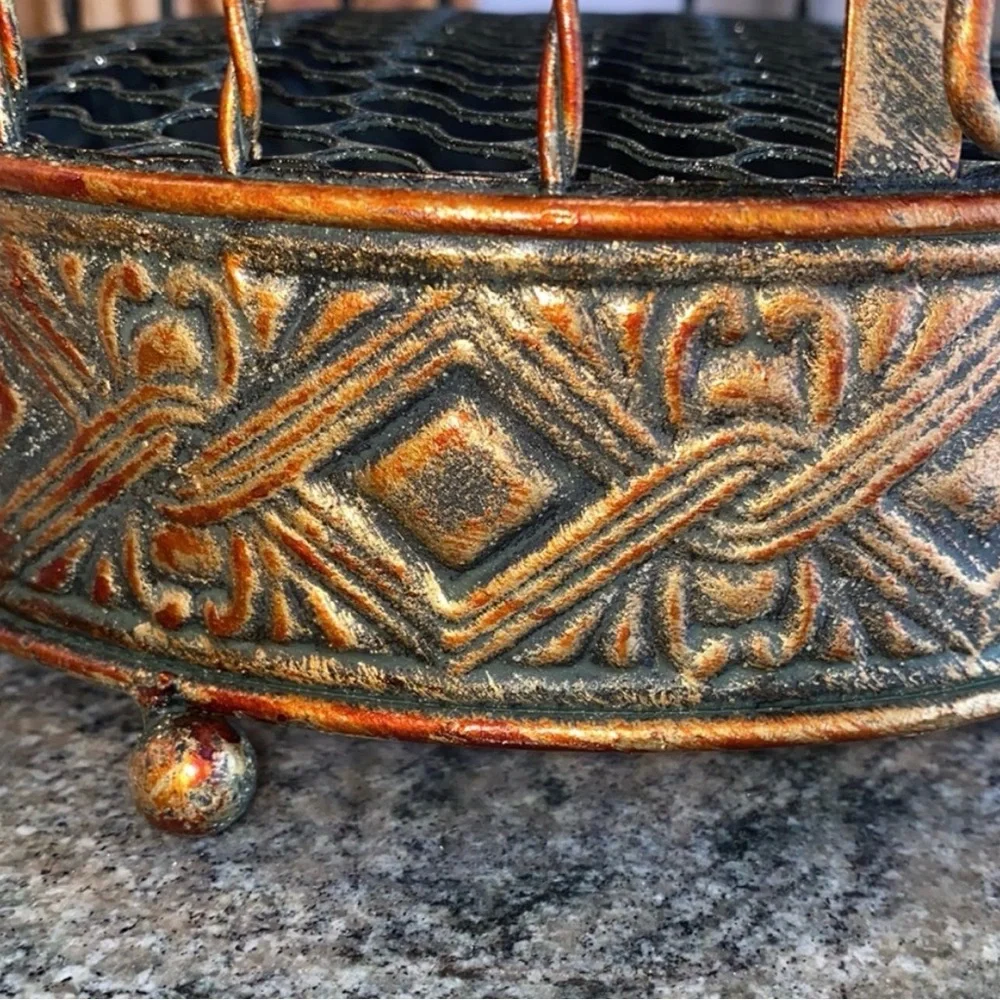 VINTAGE Gilded Bird Cage Metal Home Accent in Copper and Bronze, EUC